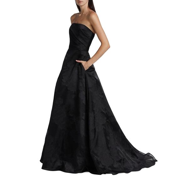 Amsale Floral Fil Coupe Strapless A-Line Gown $1295 - Picture 2 of 7
